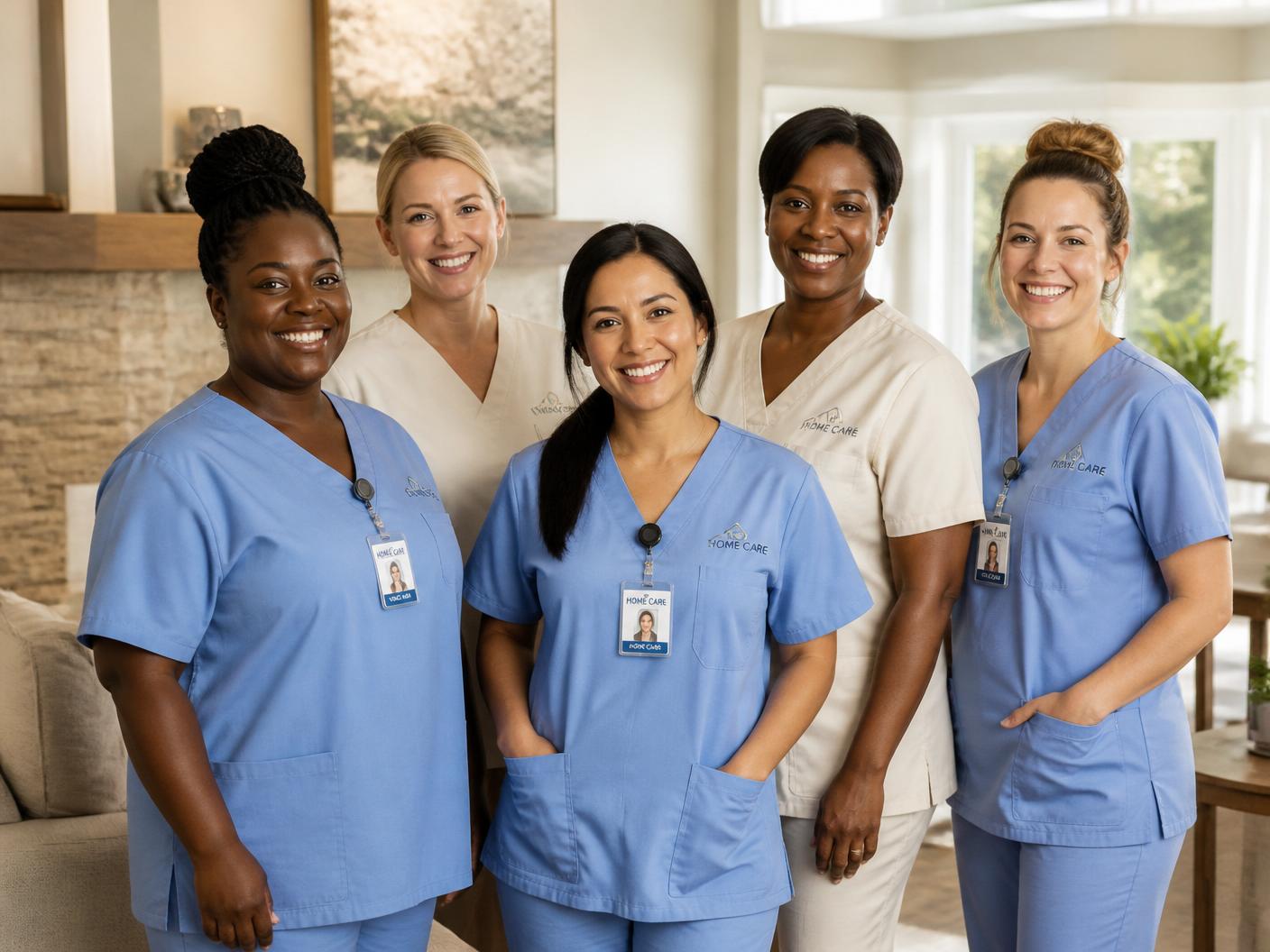 A diverse team of Honest Love Homecare caregivers smiling together